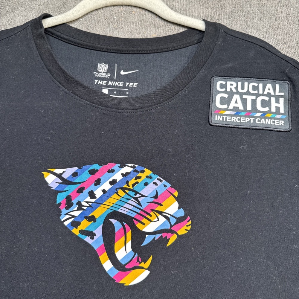 Jacksonville Jaguars Crucial Catch Cancer Awareness Nike Black T Shirt Mens L